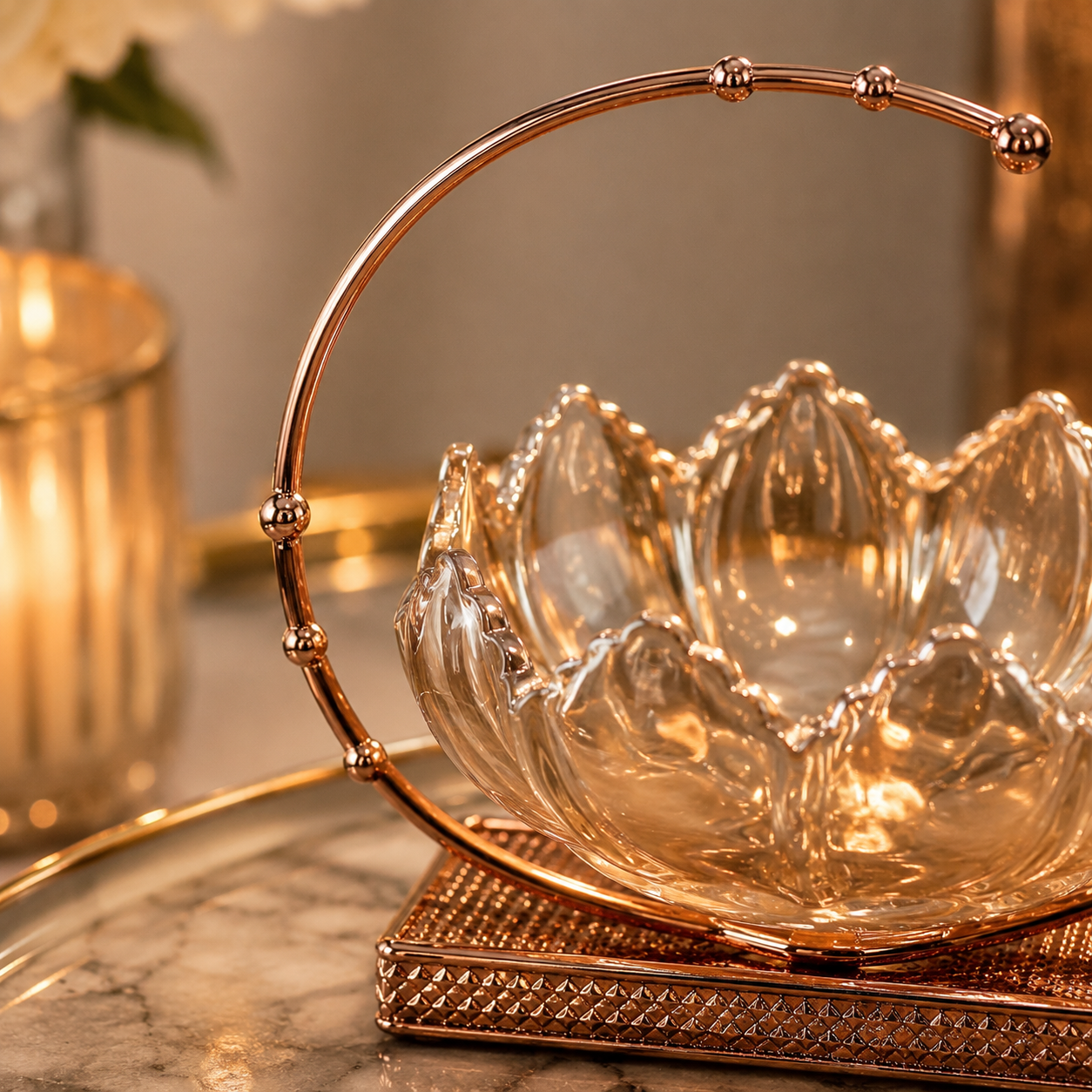 Gold Handle Crystal Curved Bowl