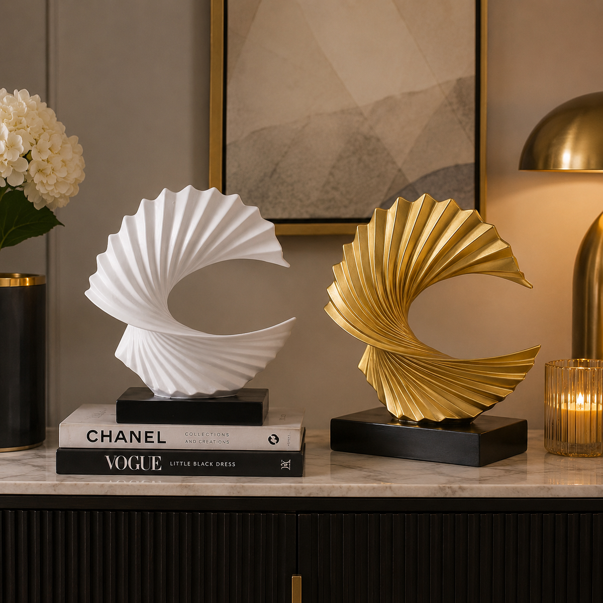 Gold Curved Wave Sculpture