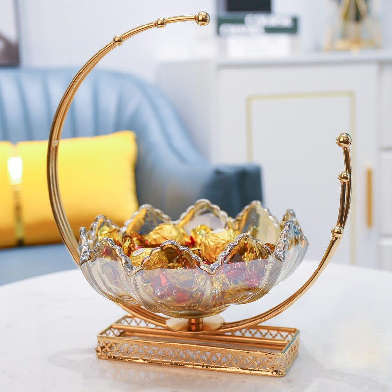 Golden Handle Curved Glass Bowl | Golden Glass Bowl |FS Luxe Creations