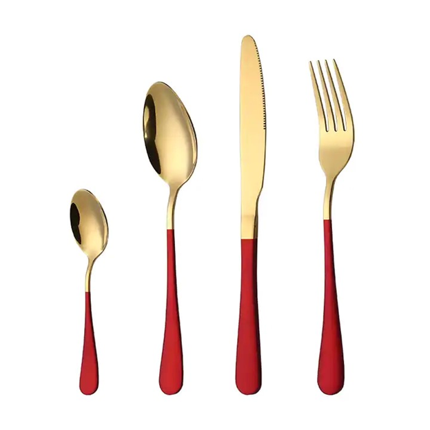 Red & Gold Flatware Set | Contemporary Cutlery Set | FS Luxe Creations