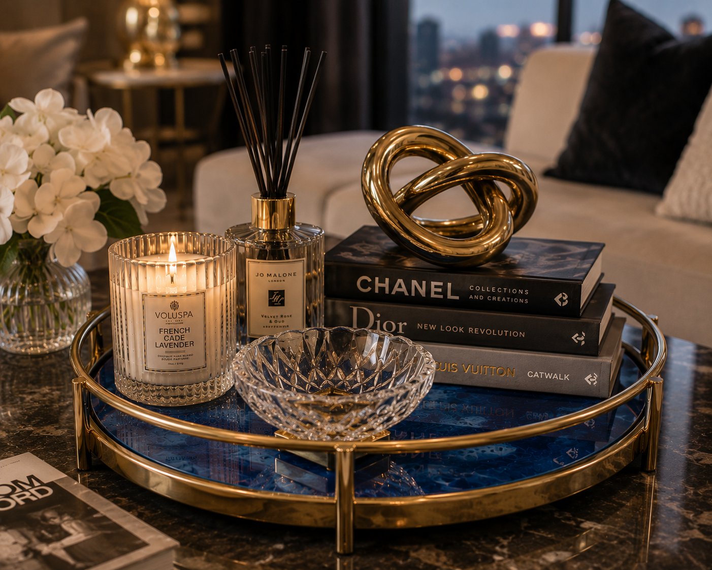 Sapphire & Gold Decorative Serving Tray