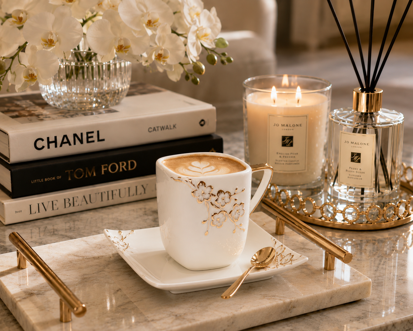 White & Gold Floral Luxury Mug