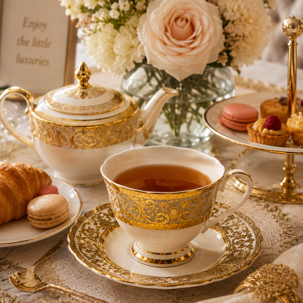 24K Gold Bone China Teacup & Saucer Set
