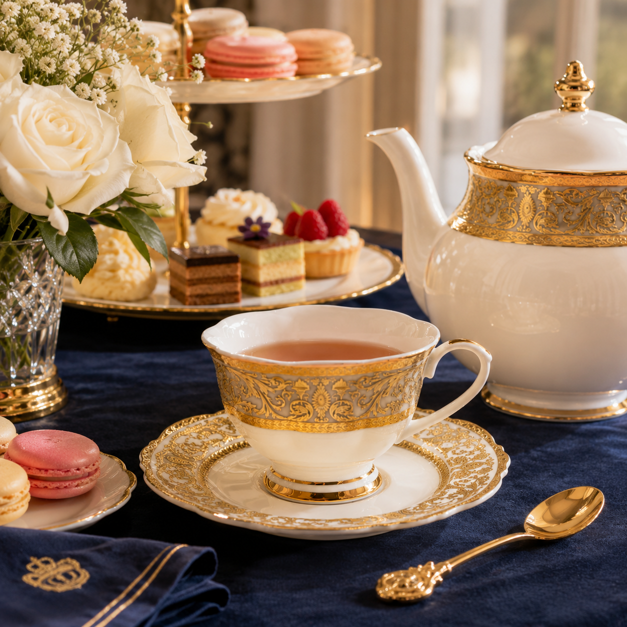 24K Gold Plated Bone China Teacup & Saucer Set