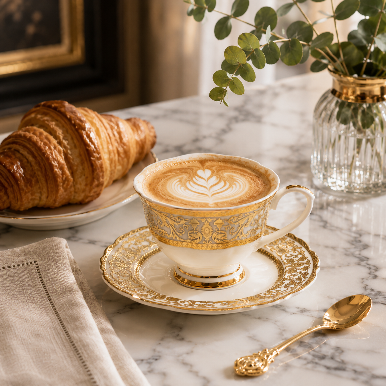 24K Gold Plated Bone China Teacup & Saucer Set