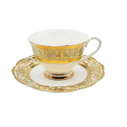 24K Gold Bone China Teacup & Saucer Set