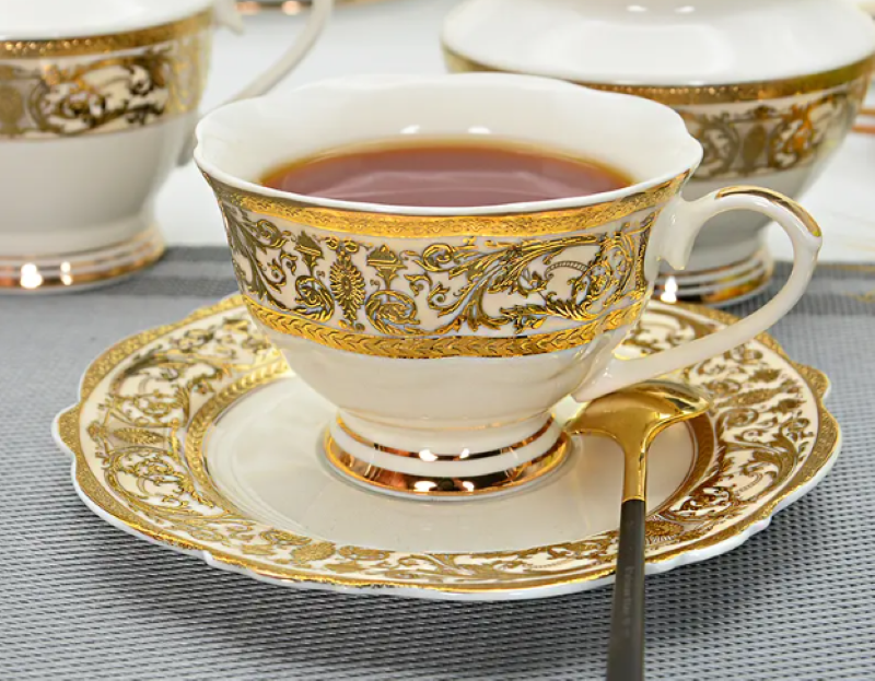 CwlwGO - European Ceramic Coffee Cup Set Of 2, 7 Oz Bone China Exquisitely Glazed Blue And Gold Afternoon Tea Set, Tea Set For Women's Tea Party,Gift For Parents And Loved