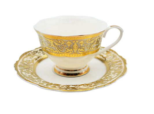 Luxury Gold Teacup Set | Embossed Bone China Tea Set|FS Luxe Creations