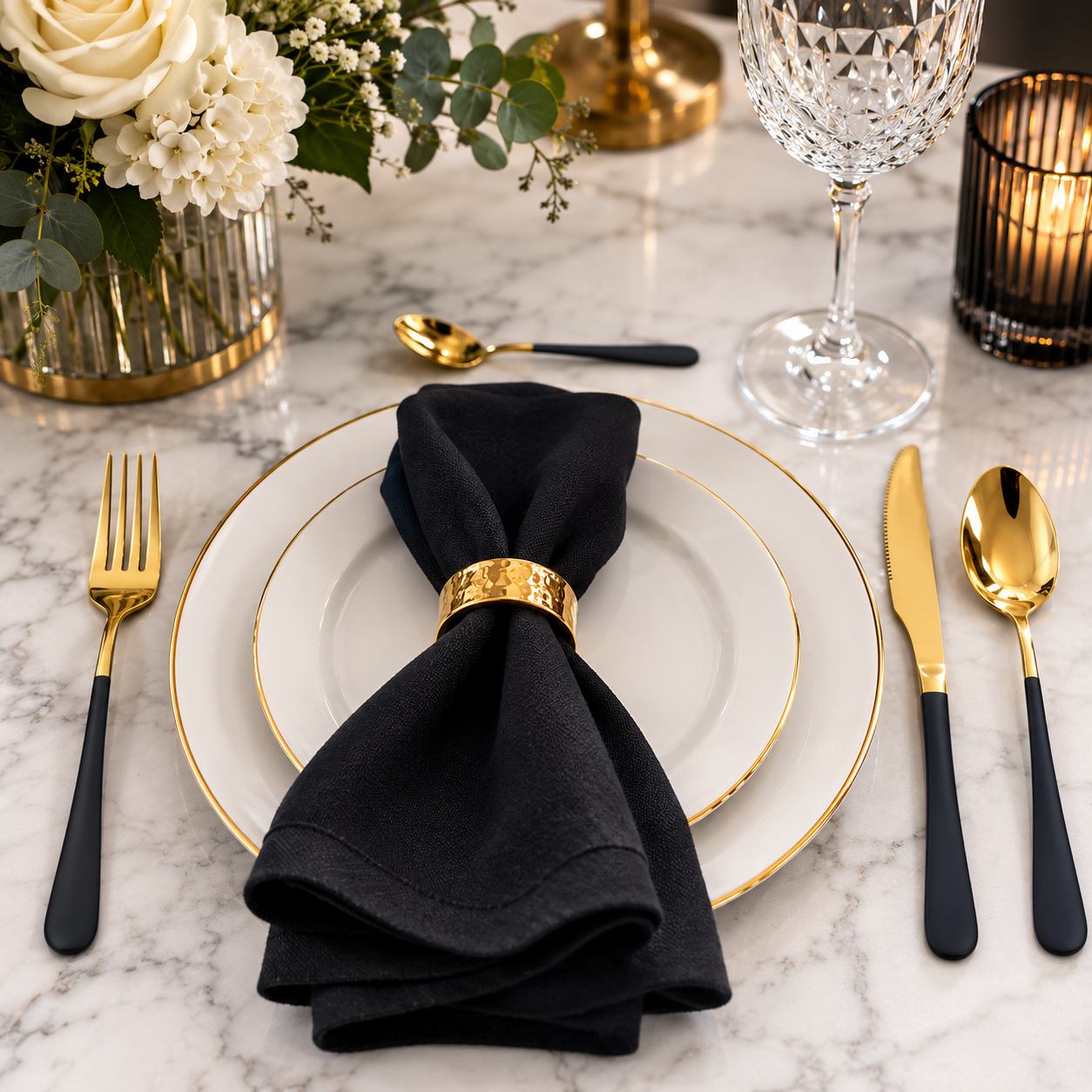 Black & Gold Luxury Flatware Set (24 Piece)