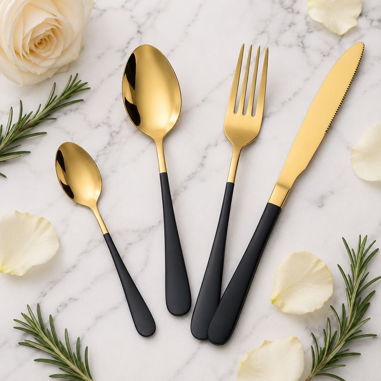 Black & Gold Luxury Flatware Set (24 Piece)