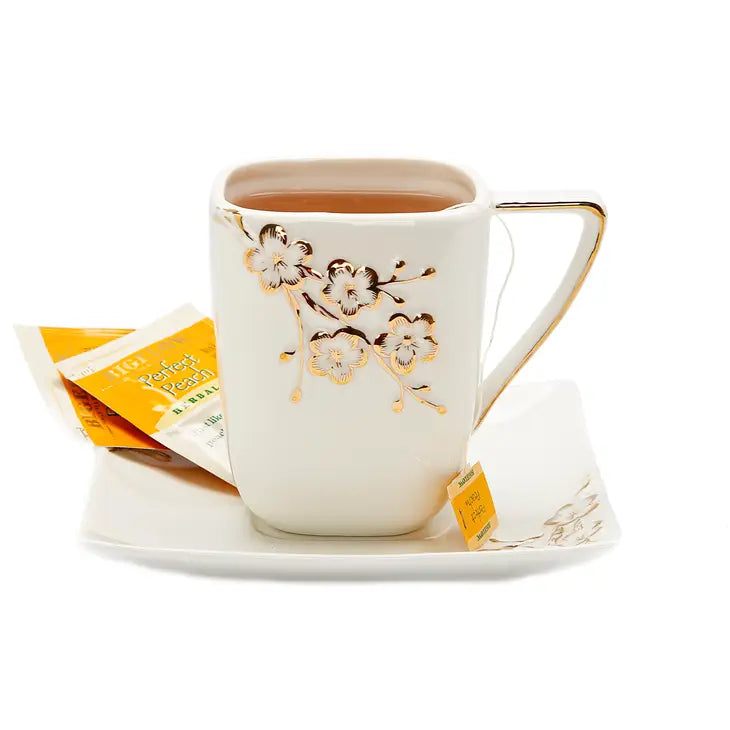 Classic White & Gold Floral Mug Set