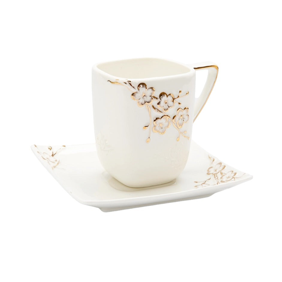 Classic White & Gold Floral Mug Set