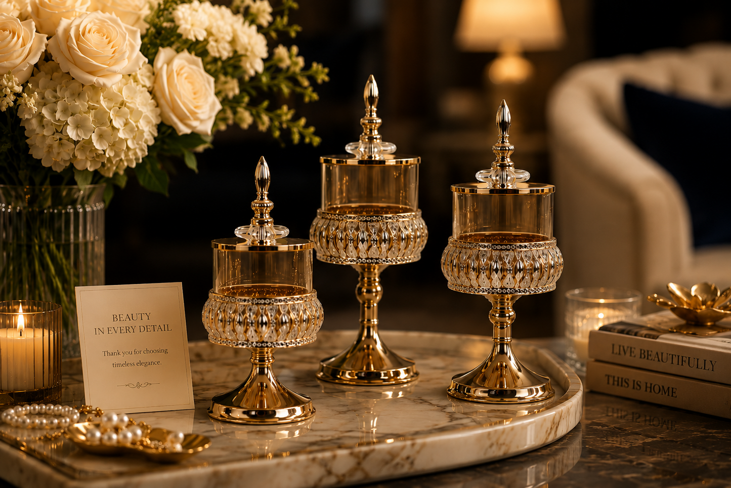 Crystal Elegance Gold Vessel Trio