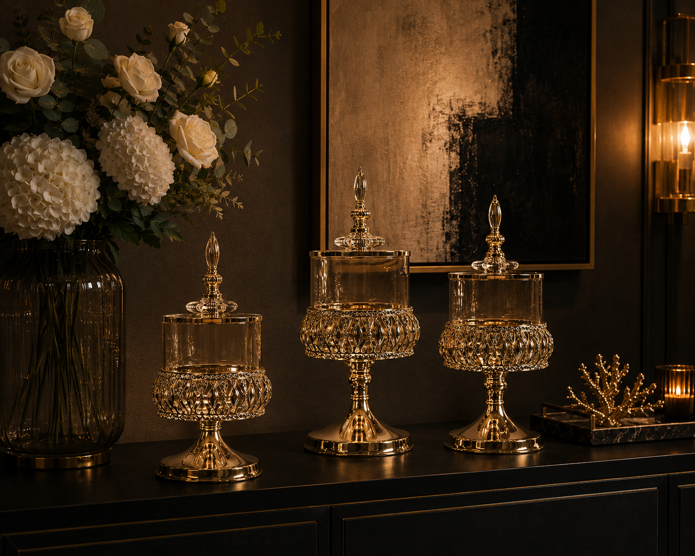 Crystal Elegance Gold Vessel Trio