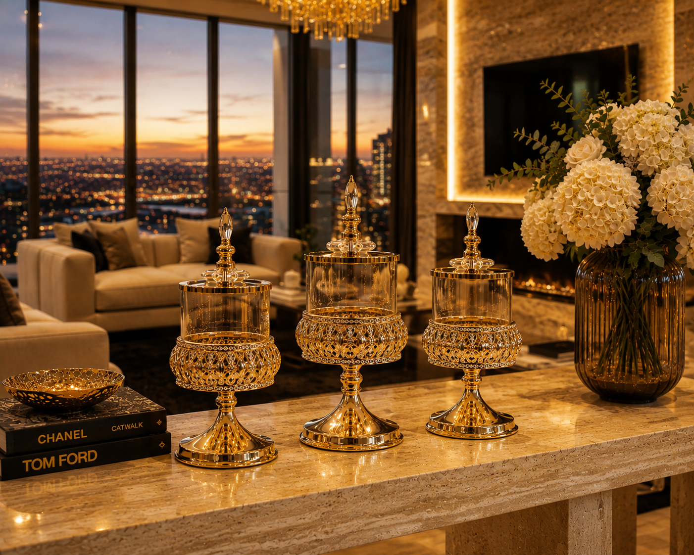 Crystal Elegance Gold Vessel Trio