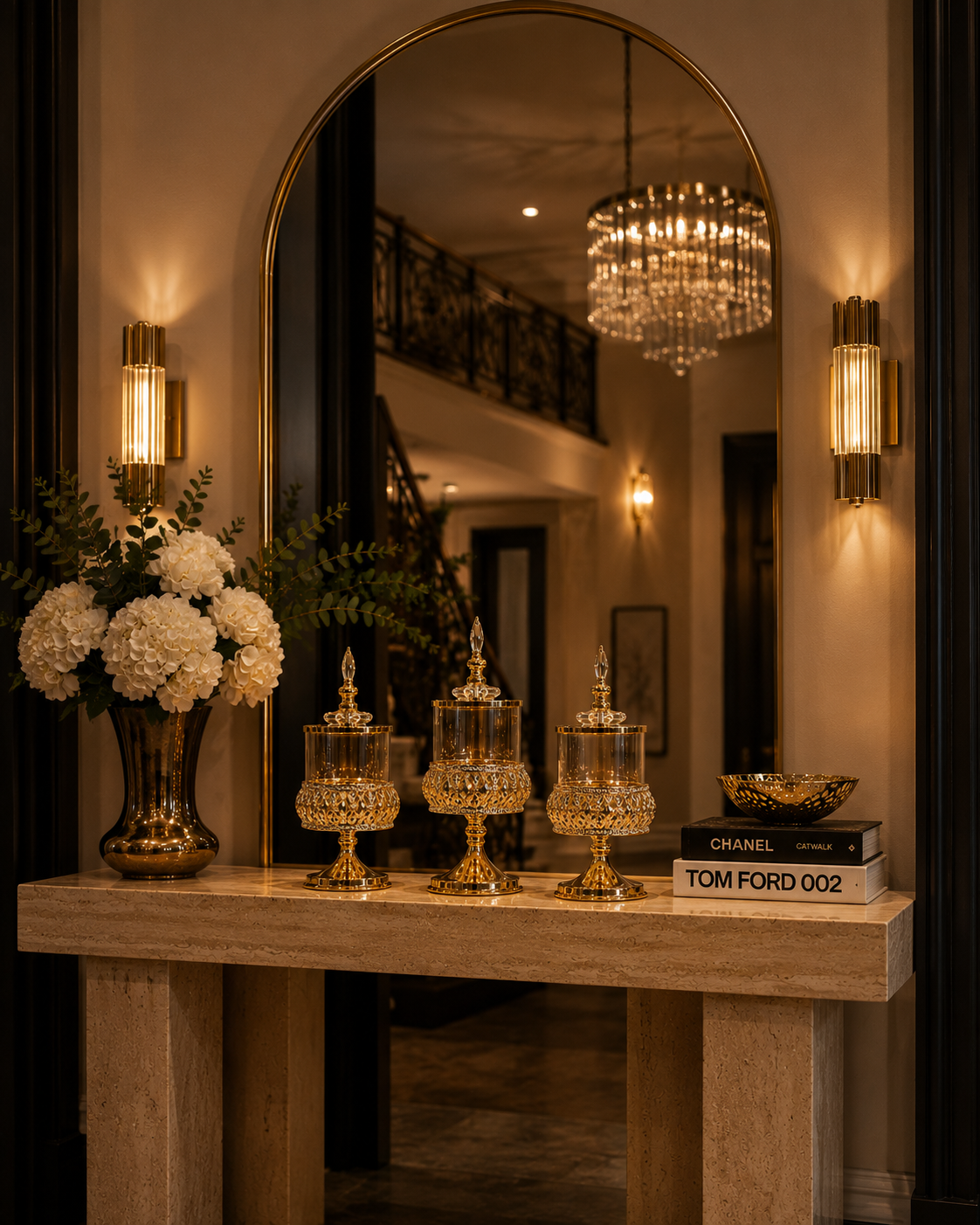 Crystal Elegance Gold Vessel Trio