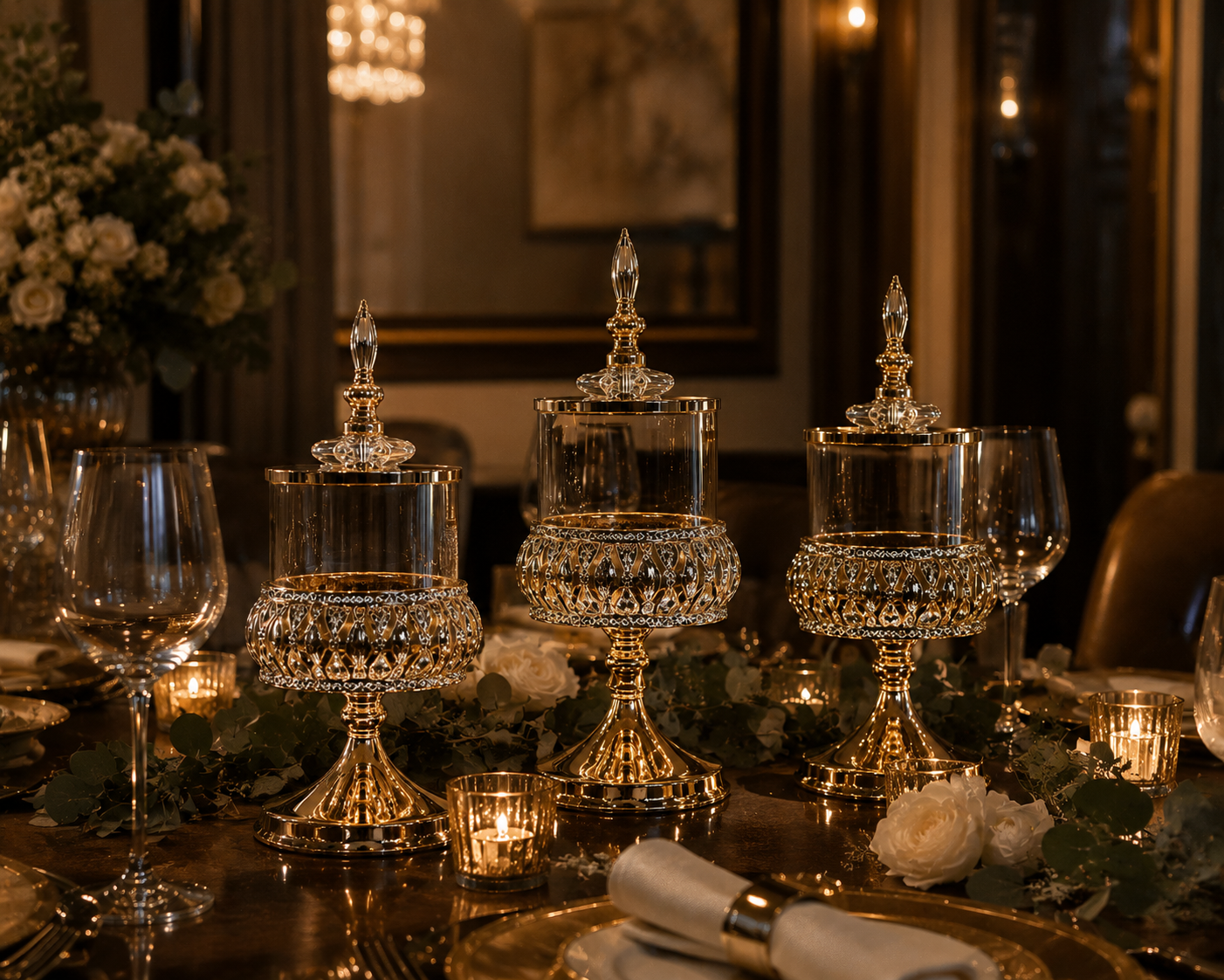 Crystal Elegance Gold Vessel Trio