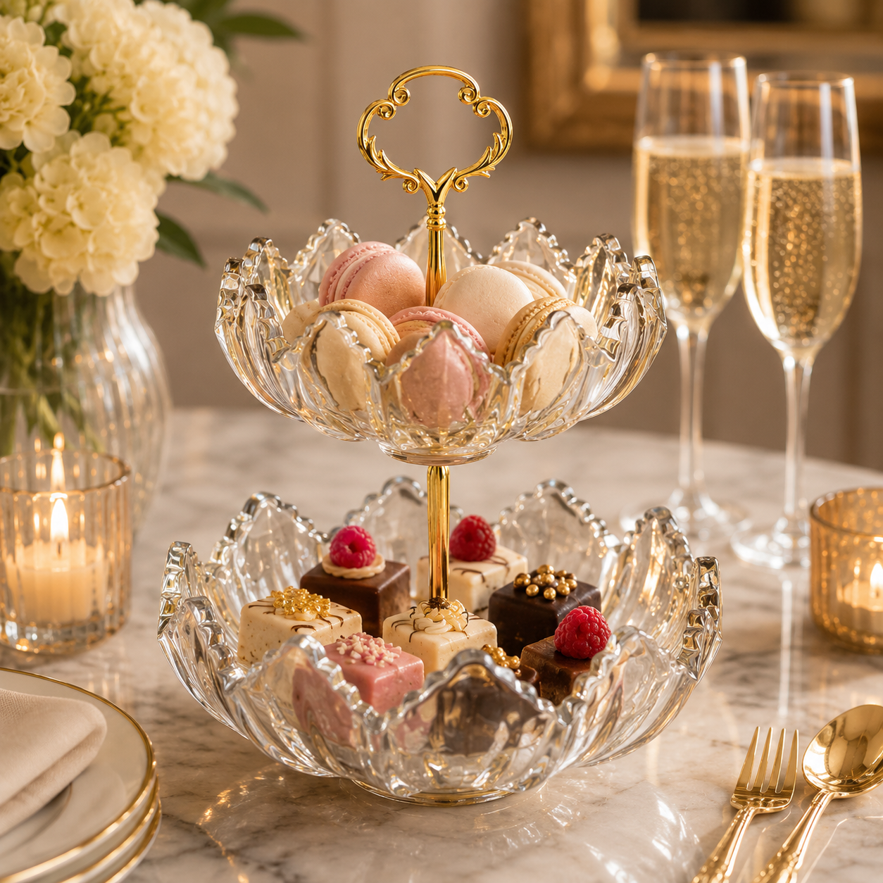 Crystal Two-Tier Serving Bowl