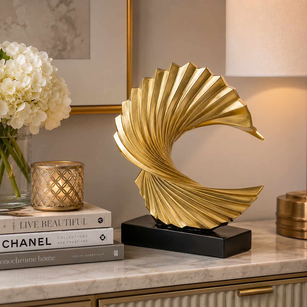 Gold Curved Wave Sculpture