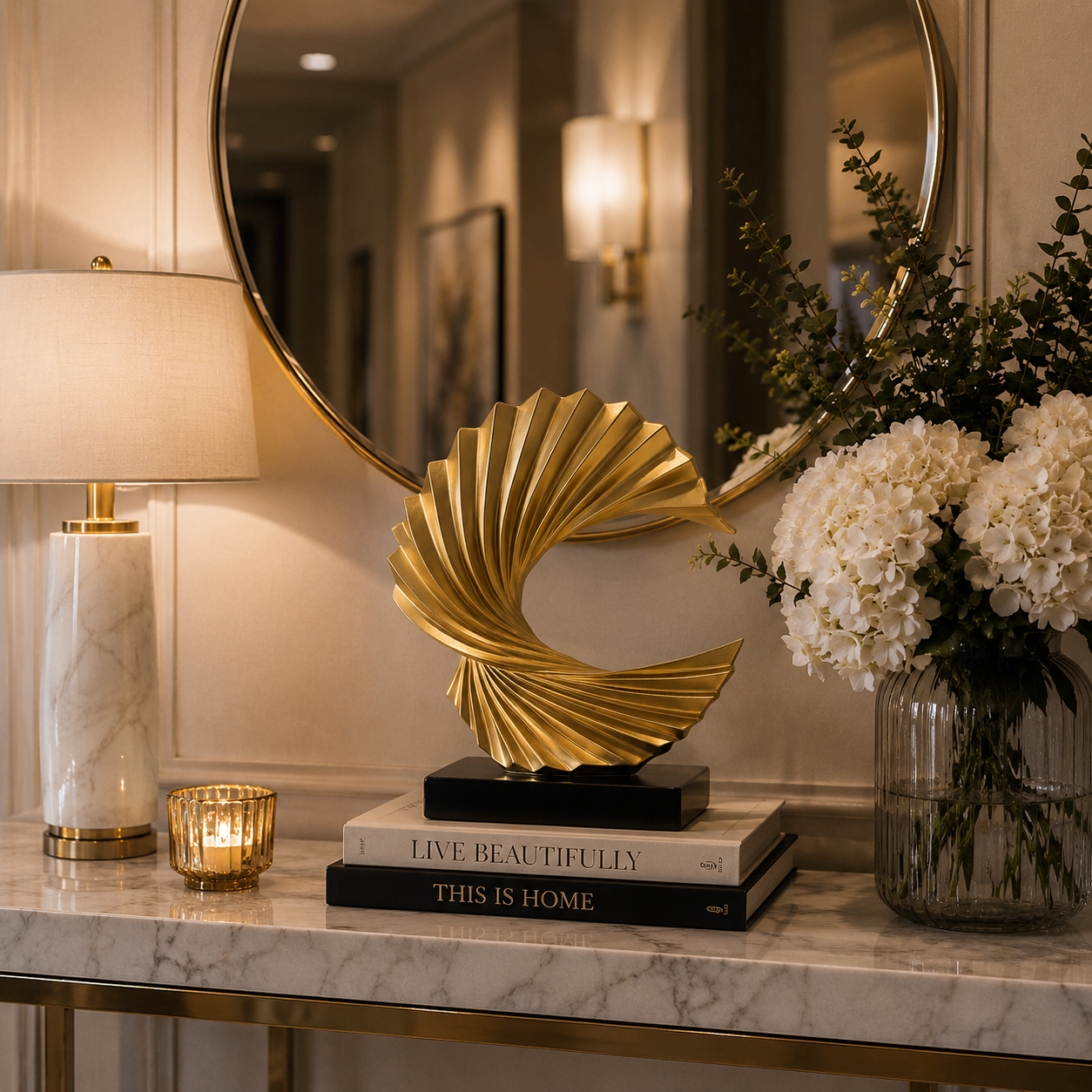 Gold Curved Wave Sculpture
