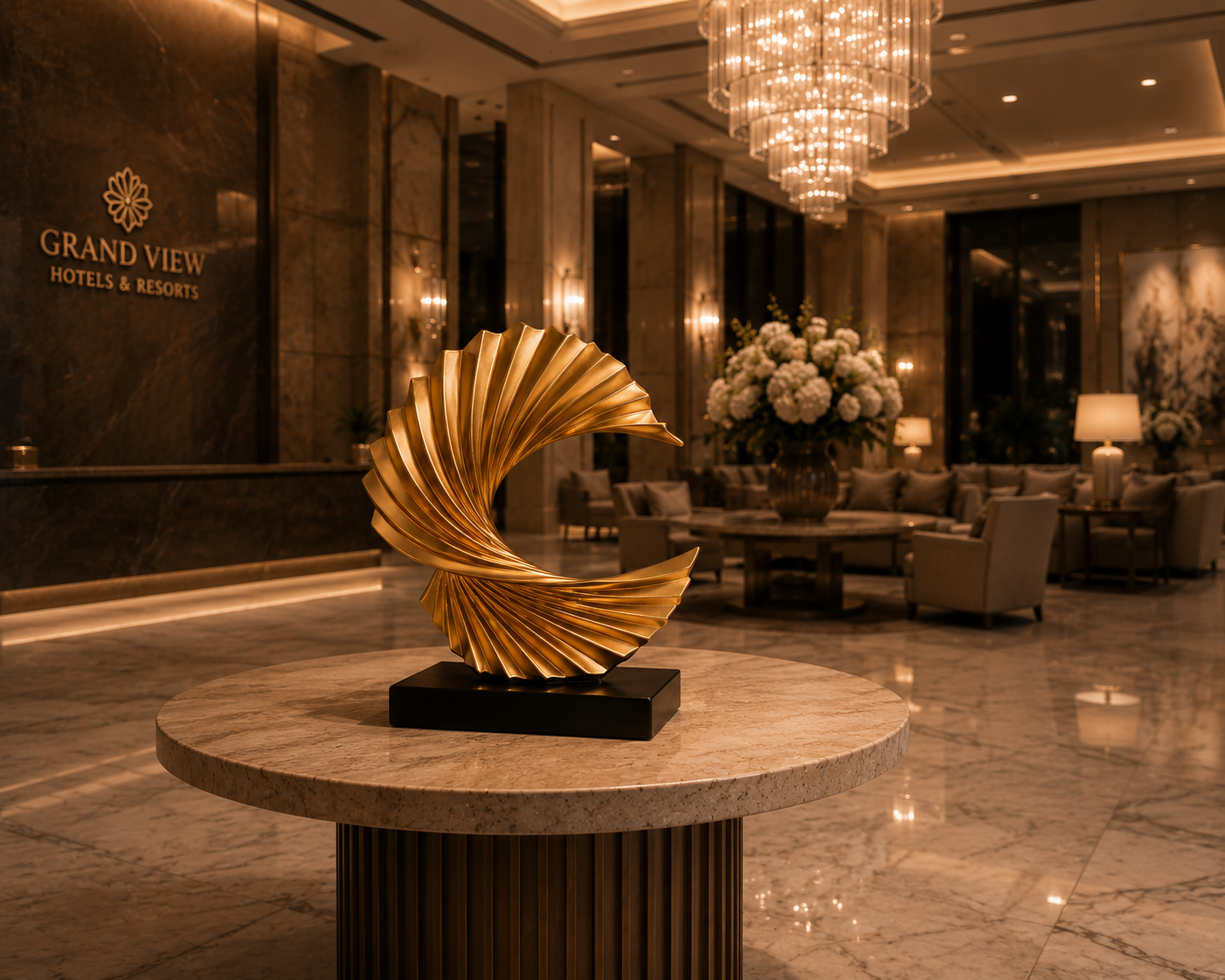 Gold Curved Wave Sculpture