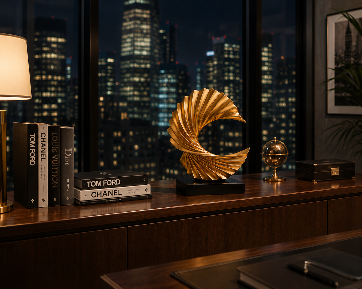 Gold Curved Wave Sculpture