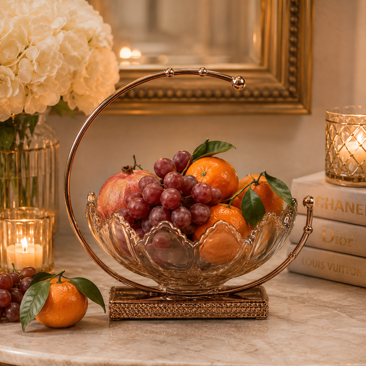 Gold Handle Crystal Curved Bowl