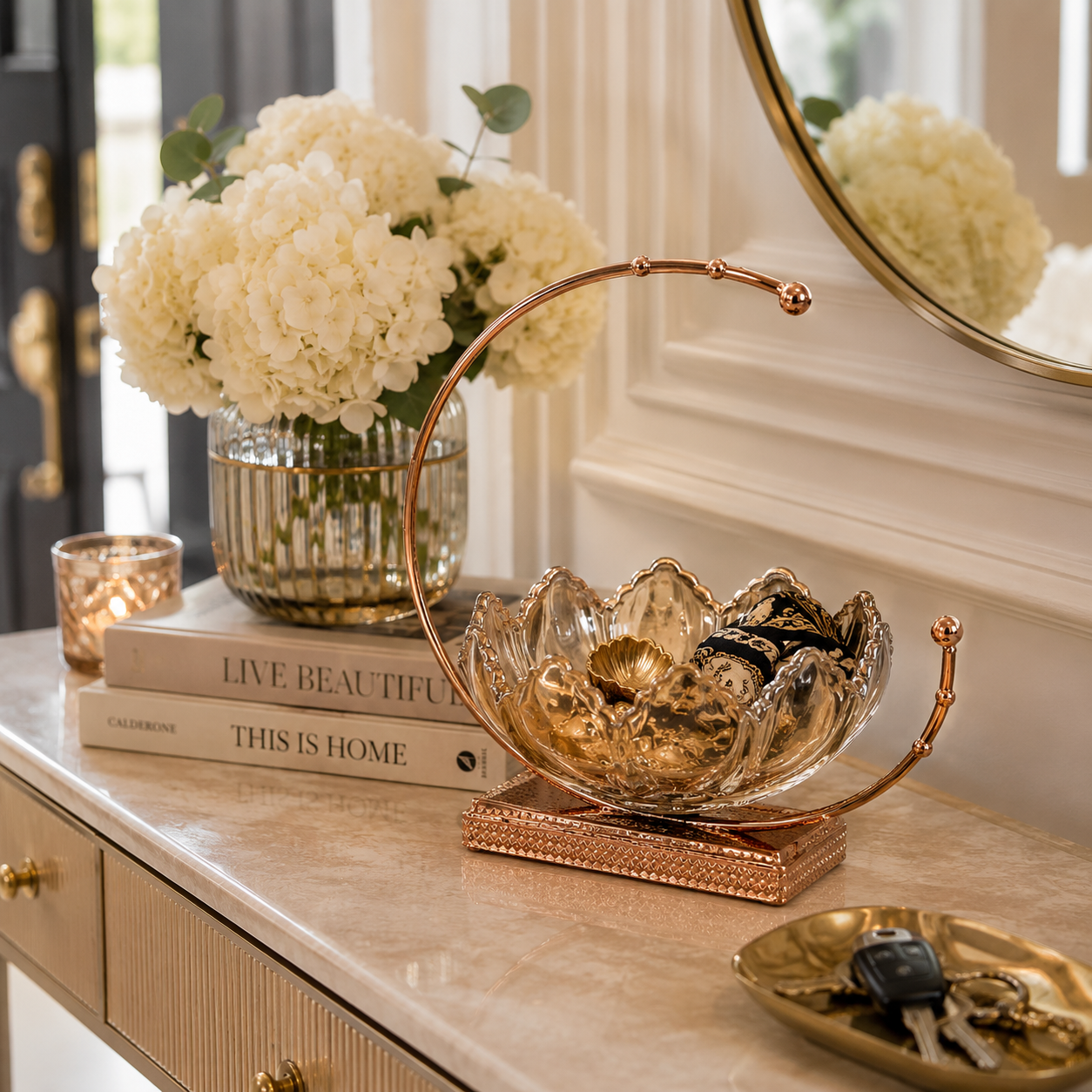 Gold Handle Crystal Curved Bowl