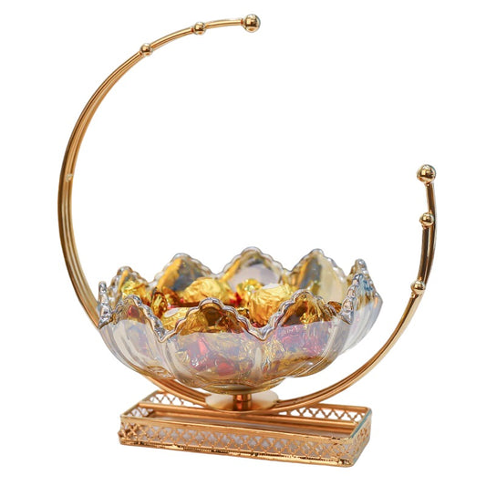 Golden Handle Curved Glass Bowl | Golden Glass Bowl |FS Luxe Creations