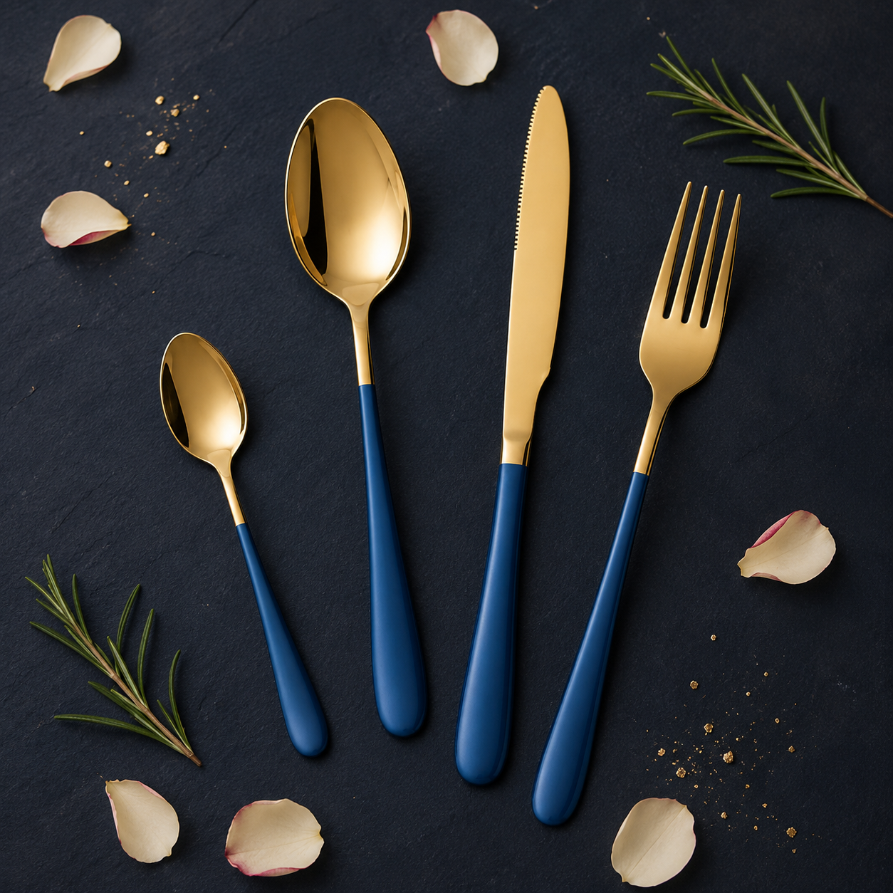 Navy & Gold Luxury Flatware Set (24 Piece)