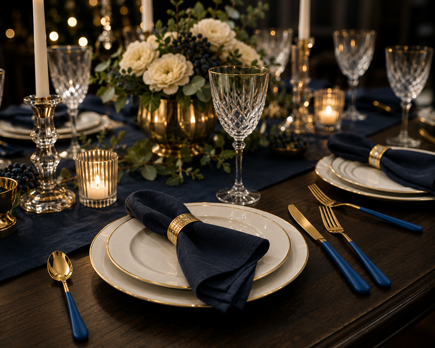 Navy & Gold Luxury Flatware Set (24 Piece)
