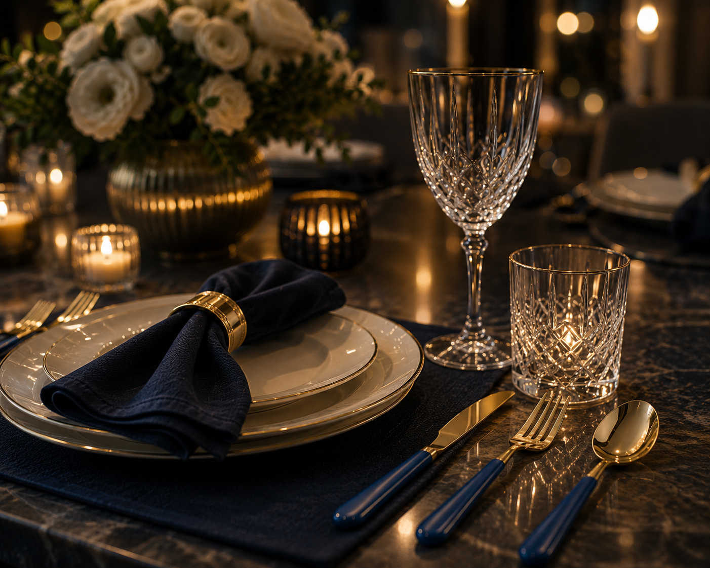 Navy & Gold Luxury Flatware Set (24 Piece)