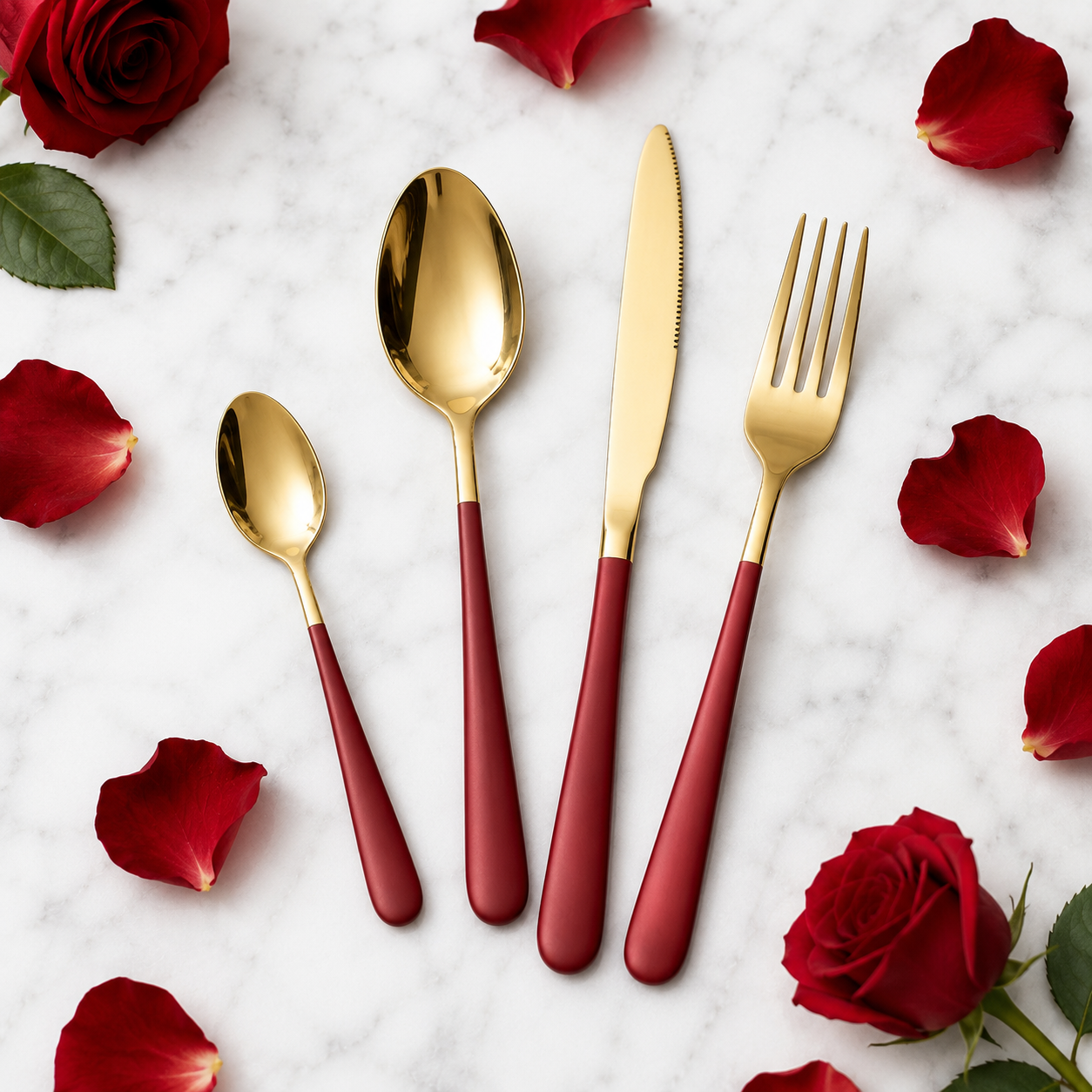 Red & Gold Luxury Flatware Set (24 Piece)