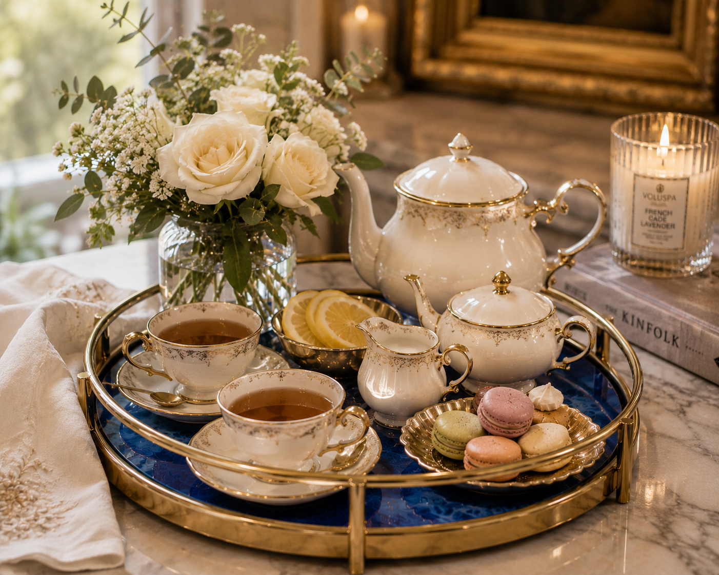 Sapphire & Gold Decorative Serving Tray