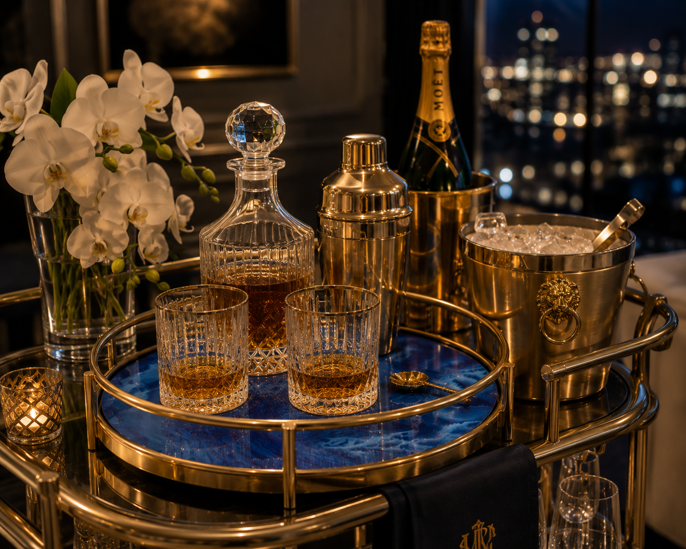 Sapphire & Gold Decorative Serving Tray