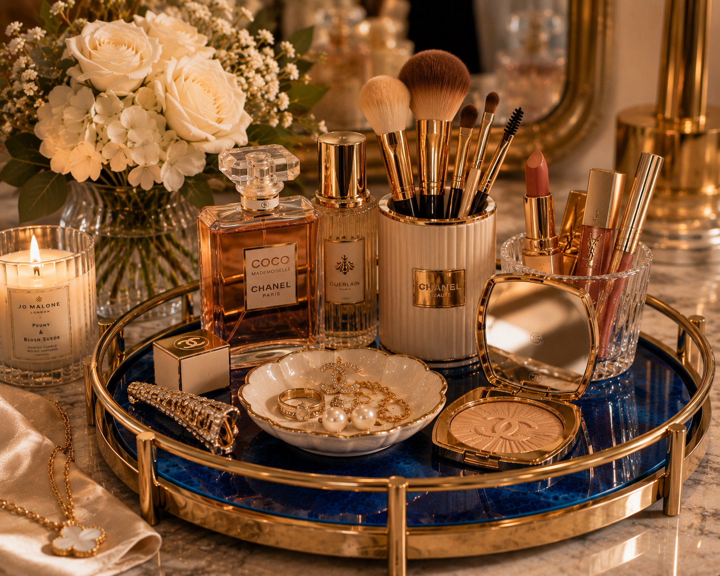 Sapphire & Gold Decorative Serving Tray