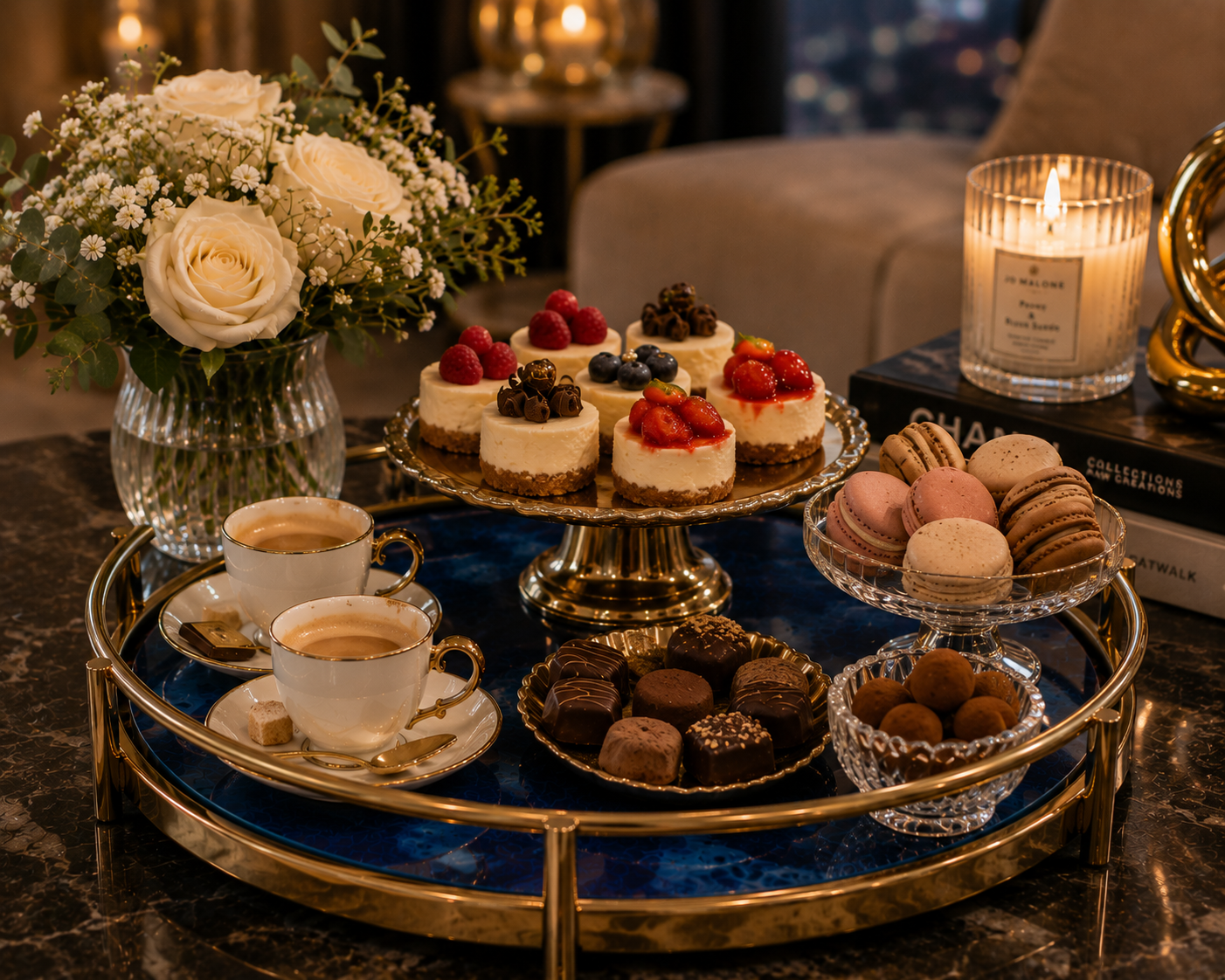 Sapphire & Gold Decorative Serving Tray