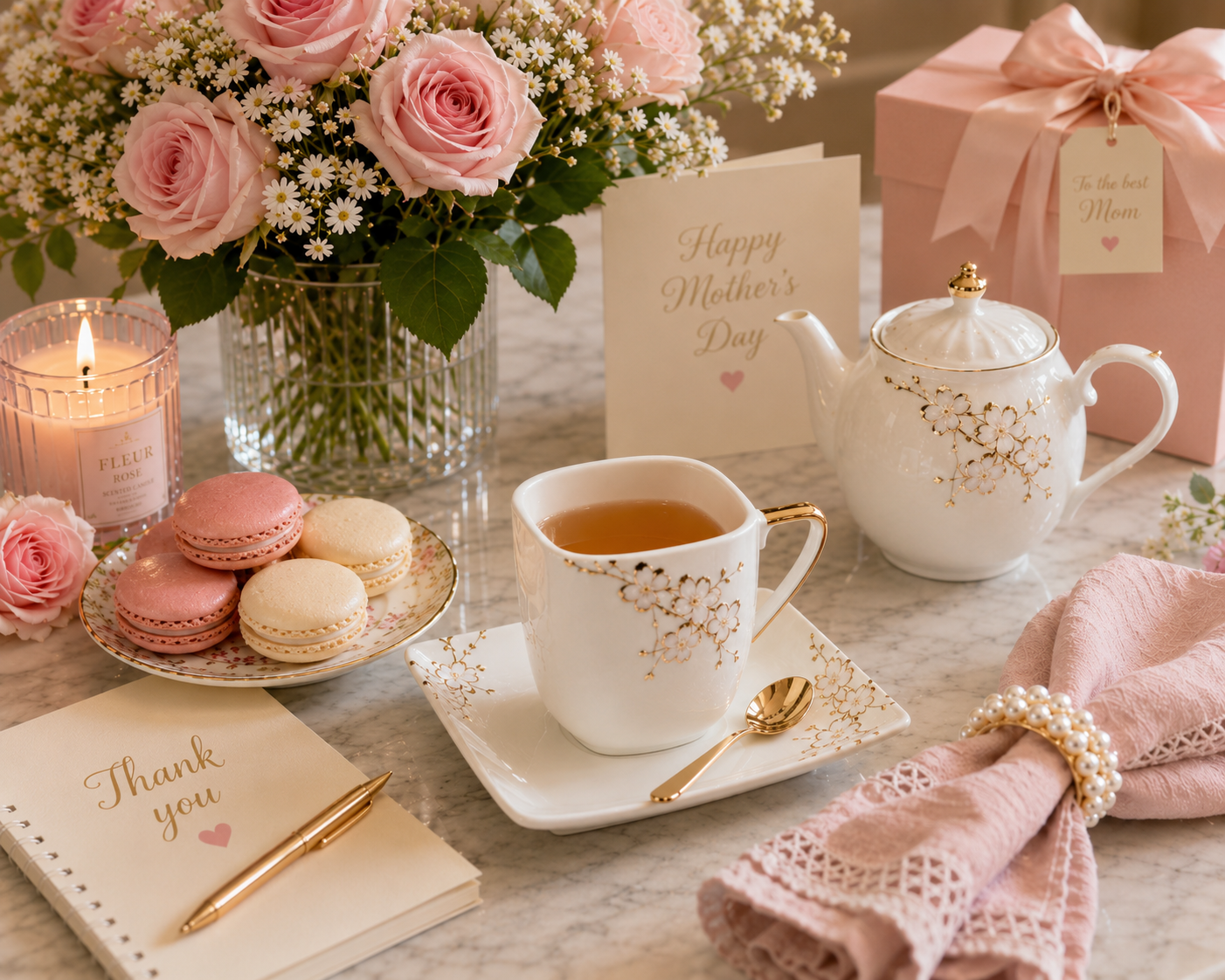 White & Gold Floral Luxury Mug