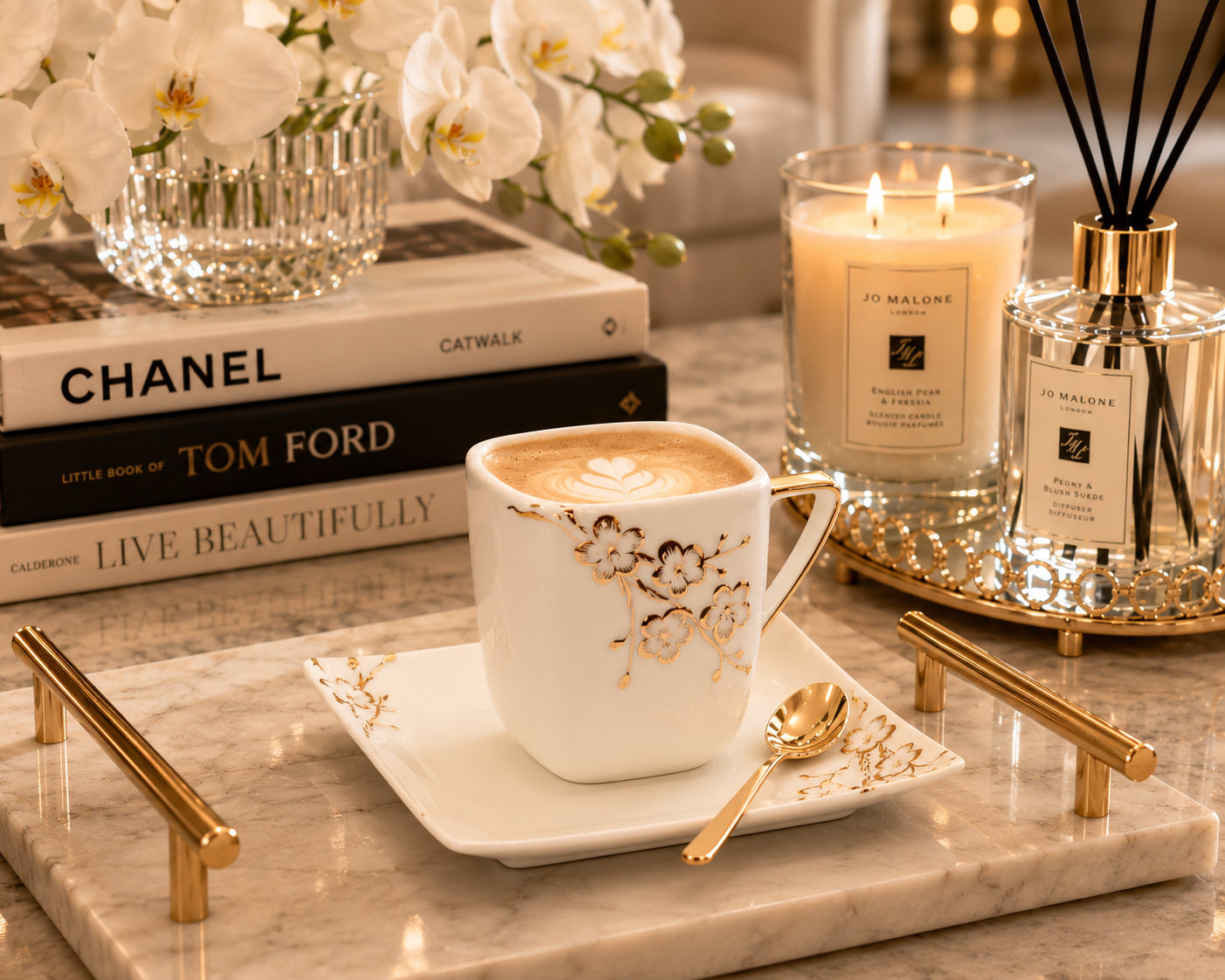 White & Gold Floral Luxury Mug