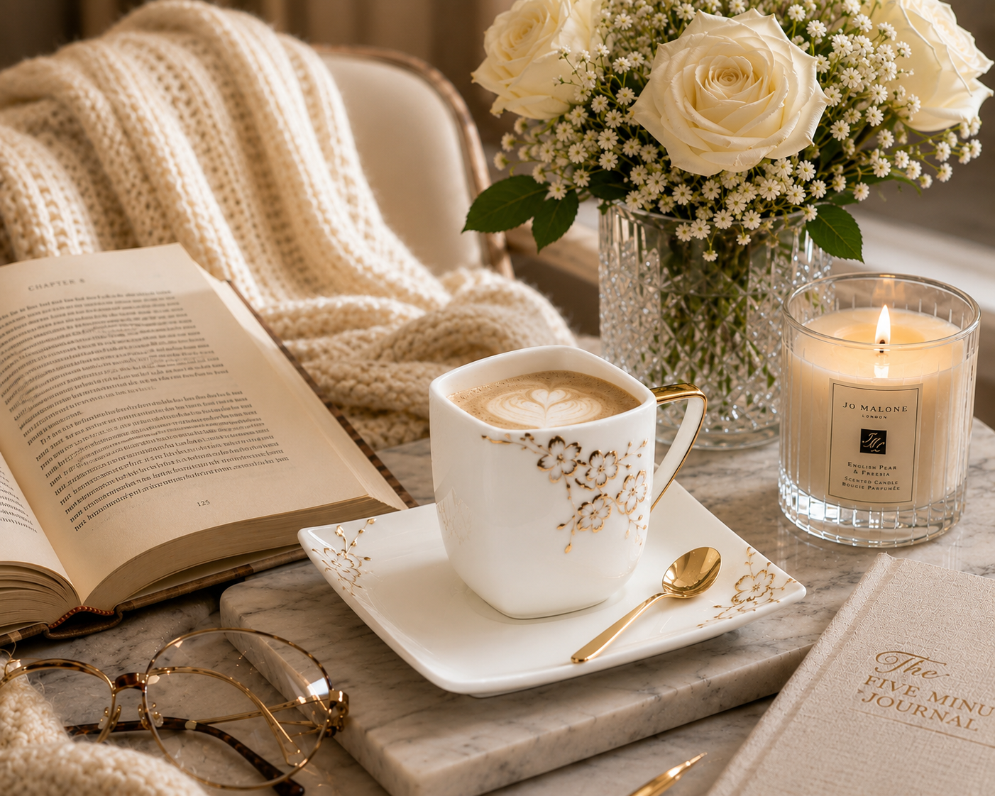 White & Gold Floral Luxury Mug